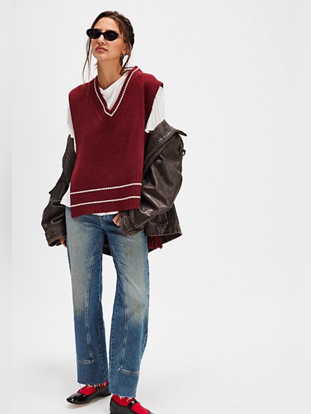 NWT Free People Free People All Star Stripe Poncho Sweater Vest in Red Size O/S
